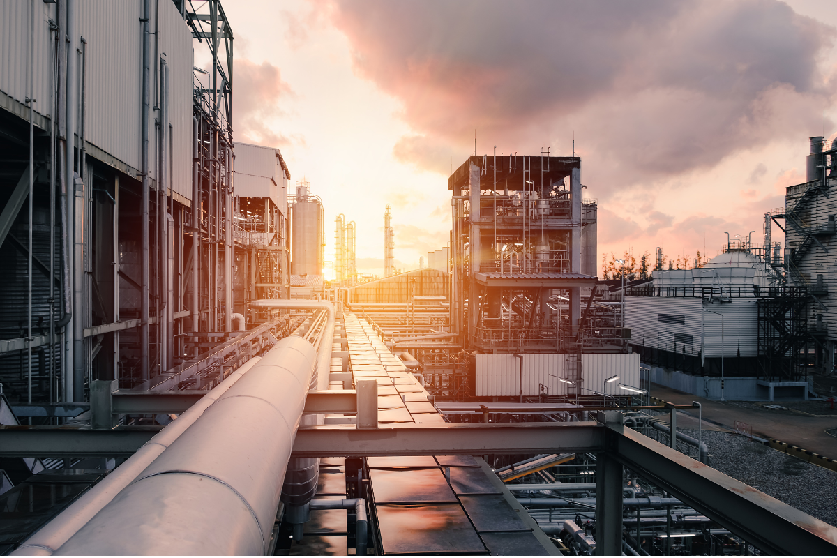 sunset background on a chemical manufacturing facility 